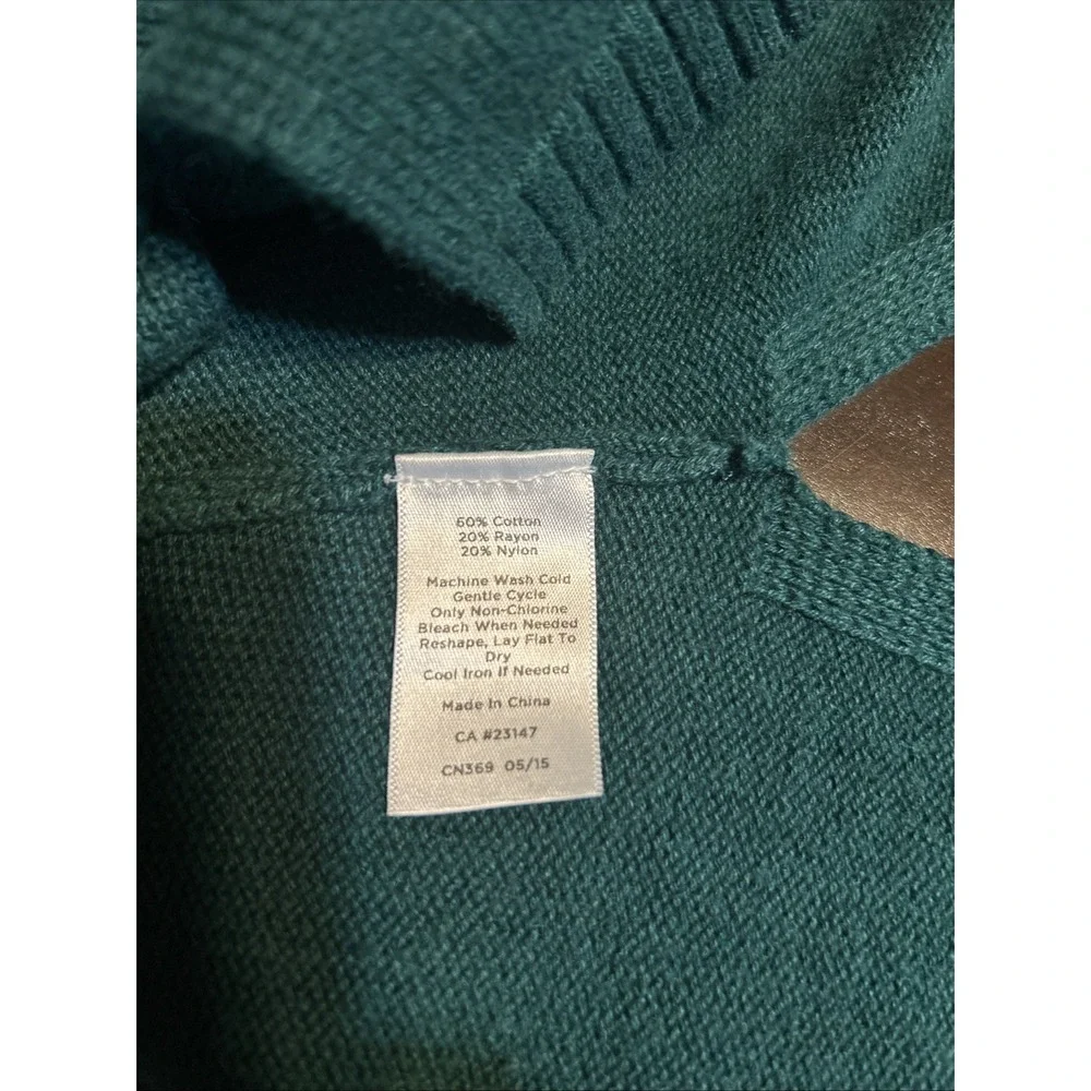 Talbots Emerald Green Cable Knit Sweater Womens Size‎ Small Zip Back 3/4 Sleeves